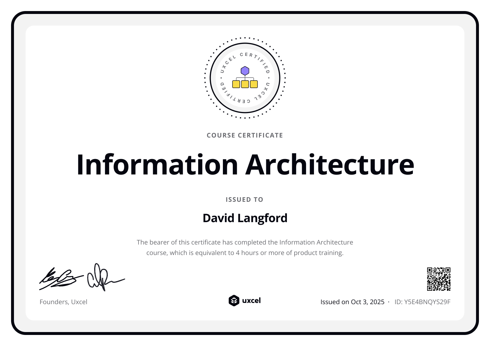 David Langford's certificate